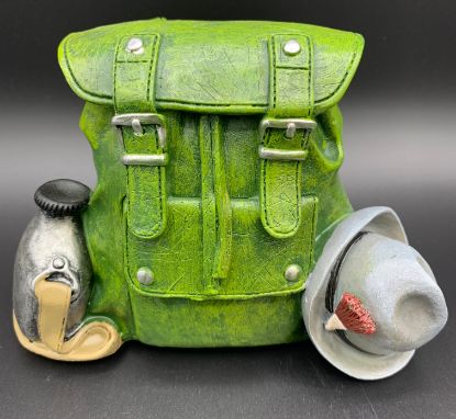 Bild von Sparkasse Rucksack grün m. Feldflasche und Hut