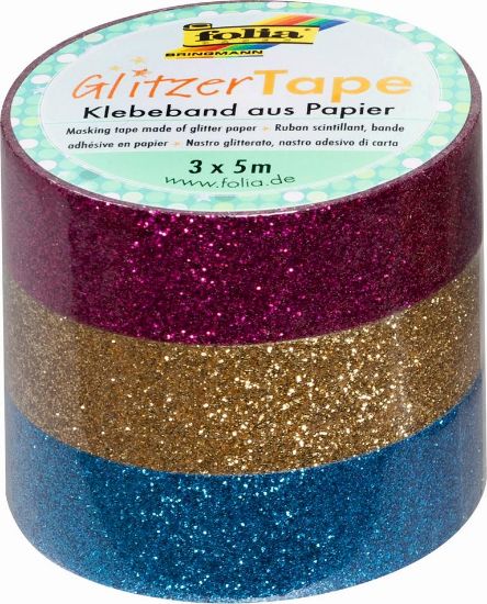 Bild von Glitzer Tape 3er Set 5mx15mm pink/gold/h.blau