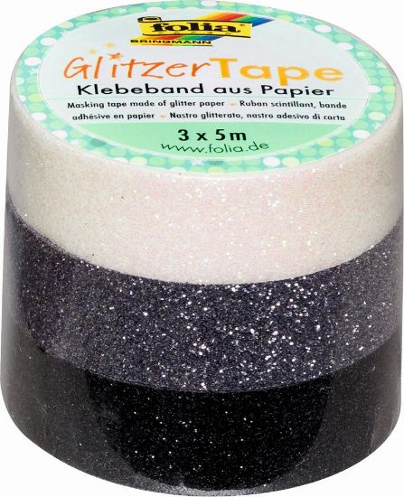 Bild von Glitzer Tape 3er Set 5mx15mm weiß/grau/schwarz