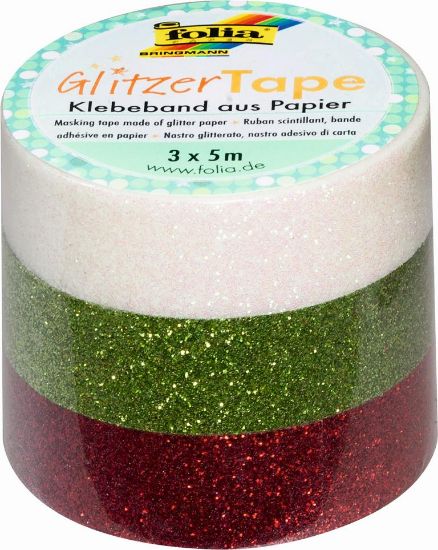 Picture of Glitzer Tape 3er Set 5mx15mm weiß/grün/rot