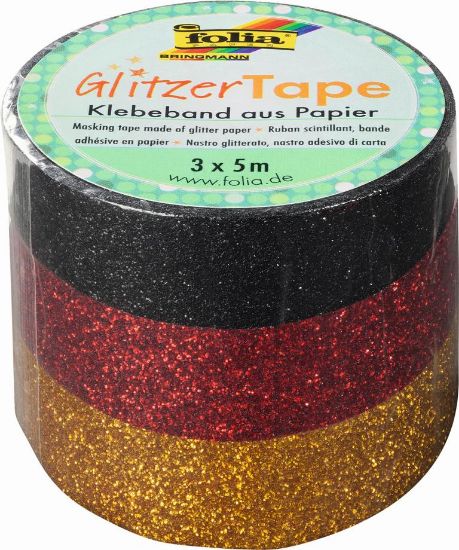 Picture of Glitzer Tape 3er Set 5mx15mm gold/rot/schwarz